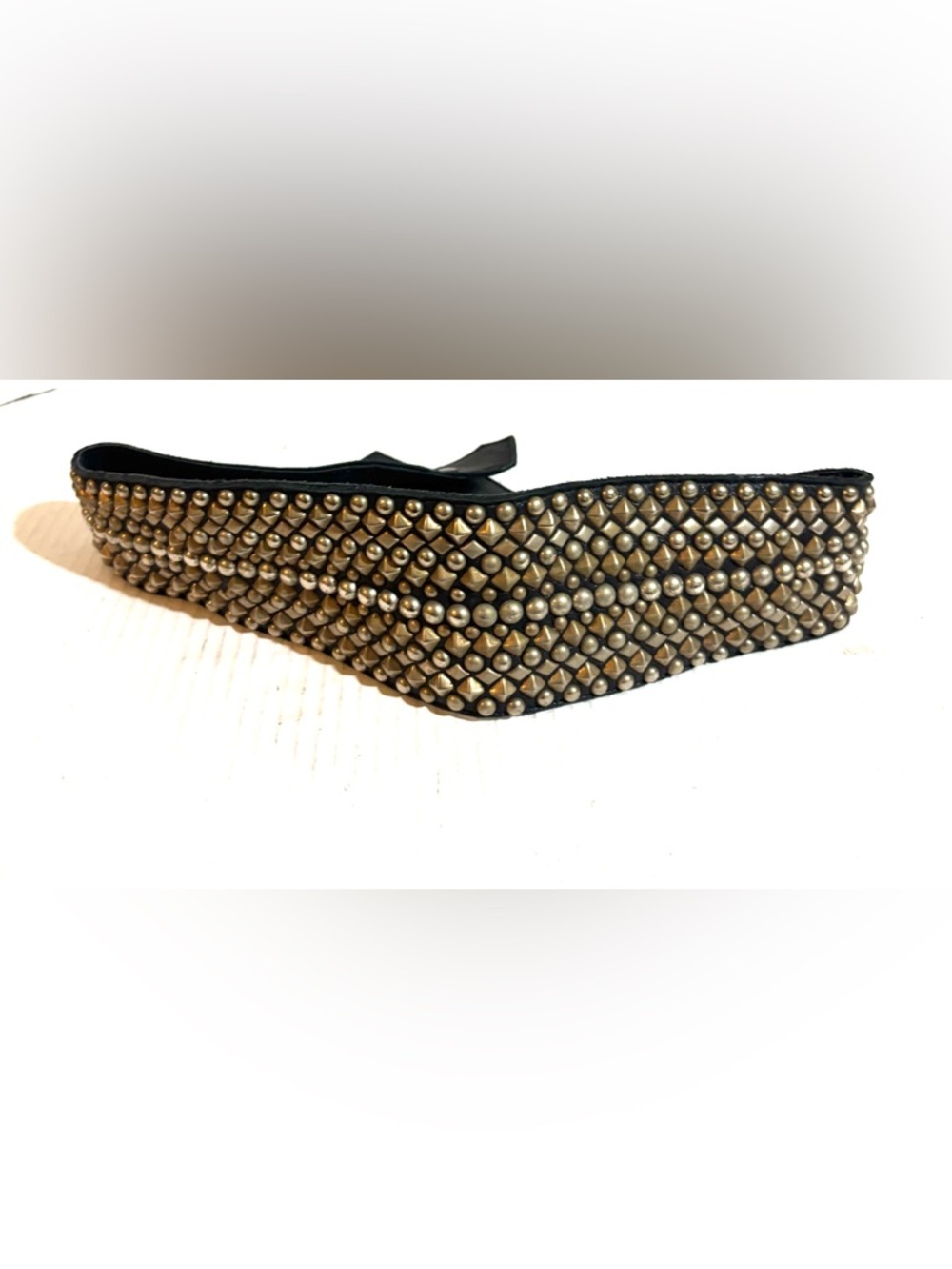 Studded Leather Waist Belt - Black with Gold Studs XS